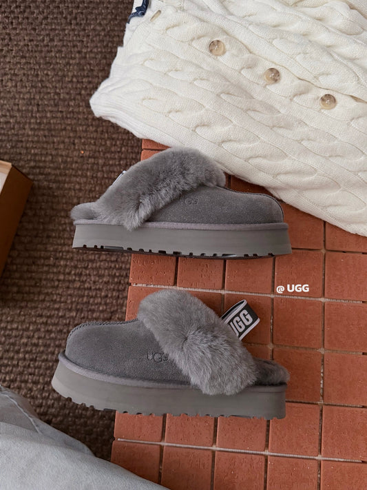UGG x Sacai Suede and Shearling Penny Loafer Grey